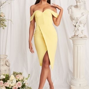 Lavish Alice bustier corset wrap midi dress in lemon yellow